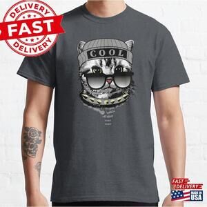 Hipster Kitten With Hat And Glasses Classic T-Shirt Unisex